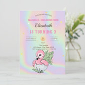 ベビーフラミンゴ、ホログラフィック誕生日 招待状 (スタンド正面)