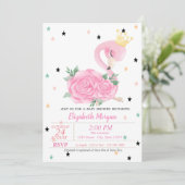 ベビーフラミンゴ、星、プリンセス  ベビーシャワー 招待状 (スタンド正面)