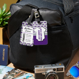 ベビーフロージパープルグレイアーガイルパターンバッグラベル ラゲッジタグ