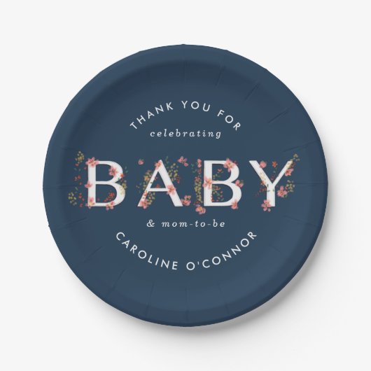ベビーフローラガーデンベビーシャワーブルー ペーパープレート (正面)