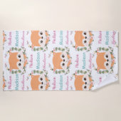 ベビーフローラキツネ名前をカスタムするパタグラデーションーン ビーチタオル (正面)
