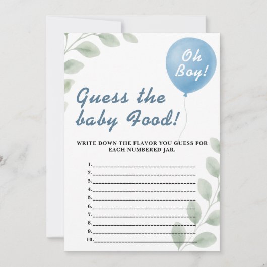 ベビーフードシャワーゲームバルーンユーカリを推測 招待状 (正面)