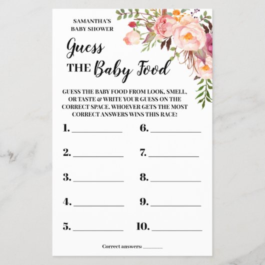 ベビーフードシャワーピンクのゲームカードを推測 チラシ (正面)