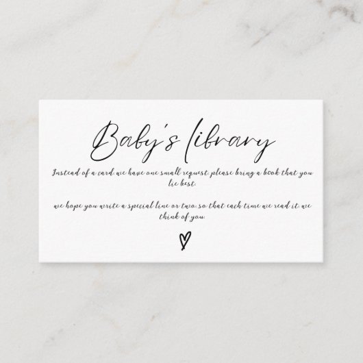 ベビーブックリクエストのベビーシャワー用ミニマリスト本 エンクロージャーカード (正面)