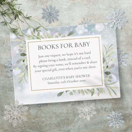 ベビーブックリクエスト冬の赤ちゃんシャワー用の本 エンクロージャーカード