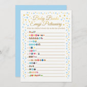 ベビーブック絵文字ゲームブルーと金ゴールド 招待状 (正面/裏面)