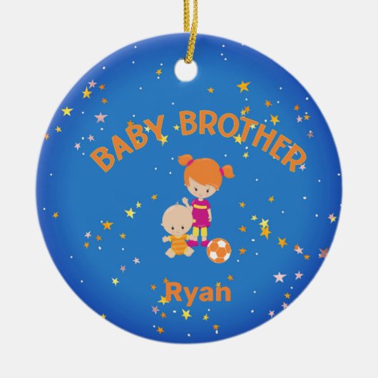 ベビーブラザーと姉パーソナライズされた セラミックオーナメント (正面)