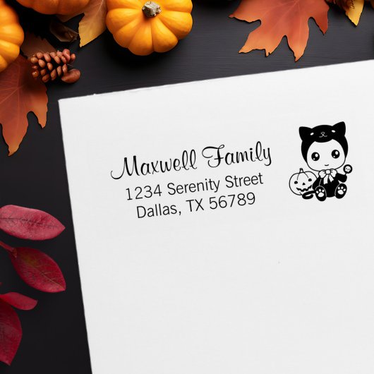 ベビーブラックキャットパンプキンファミリーアドレス ラバースタンプ