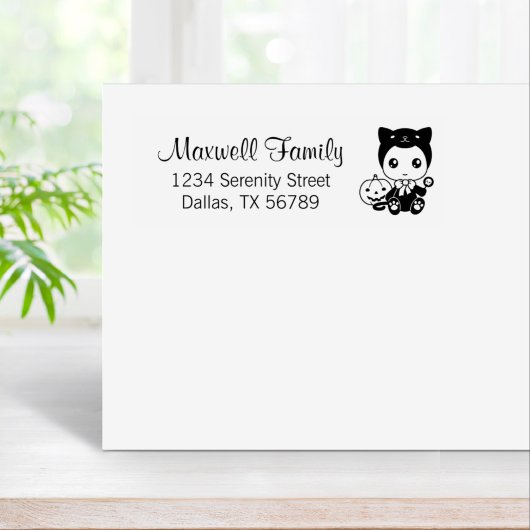 ベビーブラックキャットパンプキンファミリーアドレス ラバースタンプ
