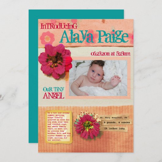 ベビーブランケット誕生発表挨拶カード 案内状 (正面/裏面)