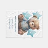 ベビーブランケット誕生統計ベビーベアブルーボーイギフト フリースブランケット (正面(横))