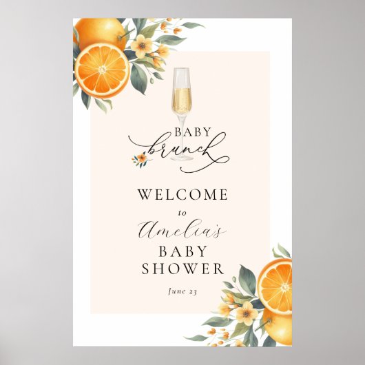 ベビーブランチオレンジかわいこちゃんベビーシャワーウェルカムサイン ポスター (正面)
