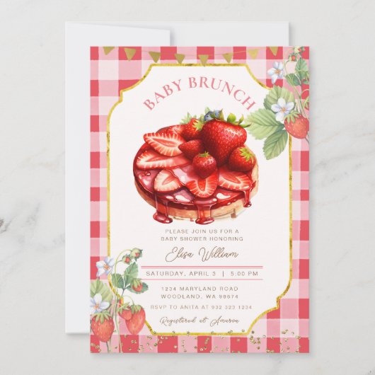 ベビーブランチストロベリーフルーツパンケーキ 招待状 (正面)