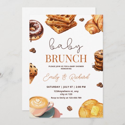ベビーブランチニュートラルベビーシャワー招待状朝食 招待状 (正面/裏面)