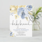 ベビーブランチ男の子の赤ちゃんシャワーほこりっぽい青い黄色 招待状 (スタンド正面)