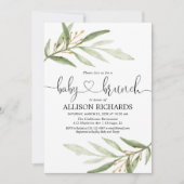 ベビーブランチ男女兼用の緑の赤ちゃんシャワー 招待状 (正面)