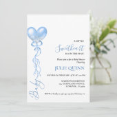 ベビーブルウォーター色バルーンボホ男の子ベビーシャワー 招待状 (スタンド正面)