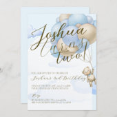 ベビーブルバルーンteddy bear子供の誕生日パーティー 招待状 (正面/裏面)