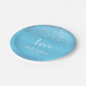 ベビーブルーとシルバーの紙吹雪ドット ペーパープレート (アングル)