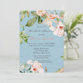 ベビーブルーとピンクの水彩リリーブライダルシャワー 招待状 (スタンド正面)