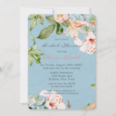 ベビーブルーとピンクの水彩リリーブライダルシャワー 招待状 (正面)