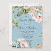 ベビーブルーとピンクリリーカップルのシャワー招待状 (正面)