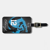 ベビーブルーとブラックスポーティバレーボール ラゲッジタグ (正面横)