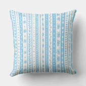 ベビーブルーとホワイトの花の落書きストライプ クッション (裏面)