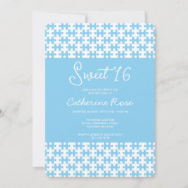 ベビーブルーとホワイトパズルス市松模様にット16 招待状