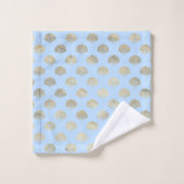 ベビーブルーと金ゴールドアールデコヴィンテージ花柄 バスタオルセット (ウォッシュタオル)