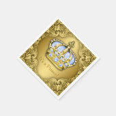 ベビーブルーと金ゴールドクラウンベビーシャワー スタンダードカクテルナプキン (角)