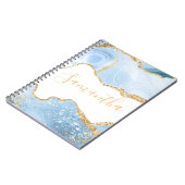 ベビーブルーと金ゴールドフェイクグリッターマーブルアゲート ノートブック (左側)