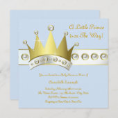 ベビーブルーと金ゴールドプリンスベビーシャワー 招待状 (正面/裏面)