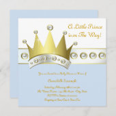 ベビーブルーと金ゴールドプリンスベビーシャワー 招待状 (正面/裏面)