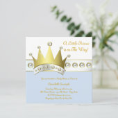 ベビーブルーと金ゴールドプリンスベビーシャワー 招待状 (スタンド正面)