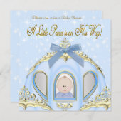 ベビーブルーと金ゴールドプリンスベビーシャワー 招待状 (正面/裏面)