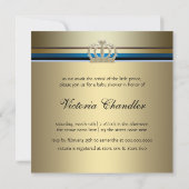 ベビーブルーと金ゴールドプリンスベビーシャワー 招待状 (裏面)