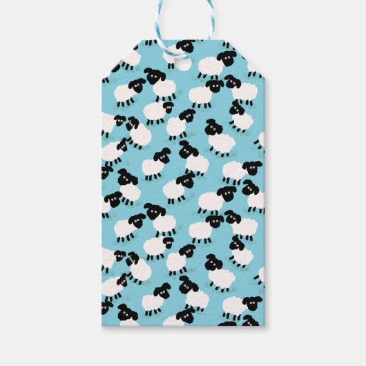 ベビーブルーのふわふわした羊 ギフトタグ (正面)