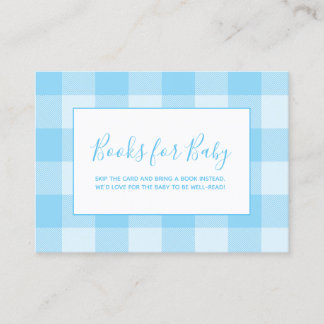 ベビーブルーのギンガムチェックの"Baby+Books"ギフト エンクロージャーカード