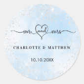 ベビーブルーのシルバーさんミセス感謝していハートさん結婚の ラウンドシール (正面)