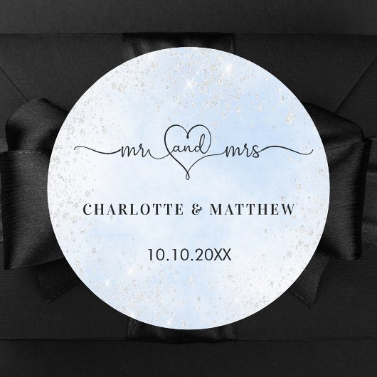 ベビーブルーのシルバーさんミセス感謝していハートさん結婚の ラウンドシール