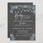 ベビーブルーのスノーフレーク・メイソン・ジャーの外は寒い 招待状 (正面/裏面)