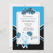 ベビーブルーのチアリーダー誕生日パーティー 招待状 (正面)