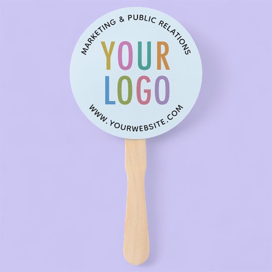 ベビーブルーのハンドヘルドファンのスティックカスタムロゴ付きラウンド ハンドファン