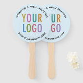 ベビーブルーのハンドヘルドファンのスティックカスタムロゴ付きラウンド ハンドファン (正面&裏面)