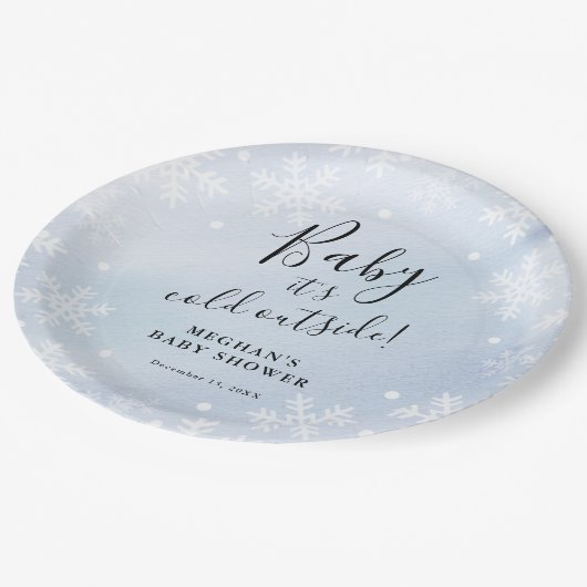 ベビーブルーのベビーシャワー外は寒い ペーパープレート (アングル)