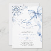ベビーブルーのベビーシャワー外は寒い 招待状 (正面)