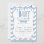 ベビーブルーのベビーシャワー招待状外は寒い 招待状 (正面)