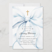 ベビーブルーのリボン 洗礼招待状 招待状 (正面)