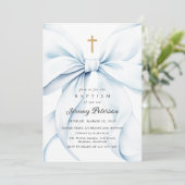 ベビーブルーのリボン 洗礼招待状 招待状 (スタンド正面)